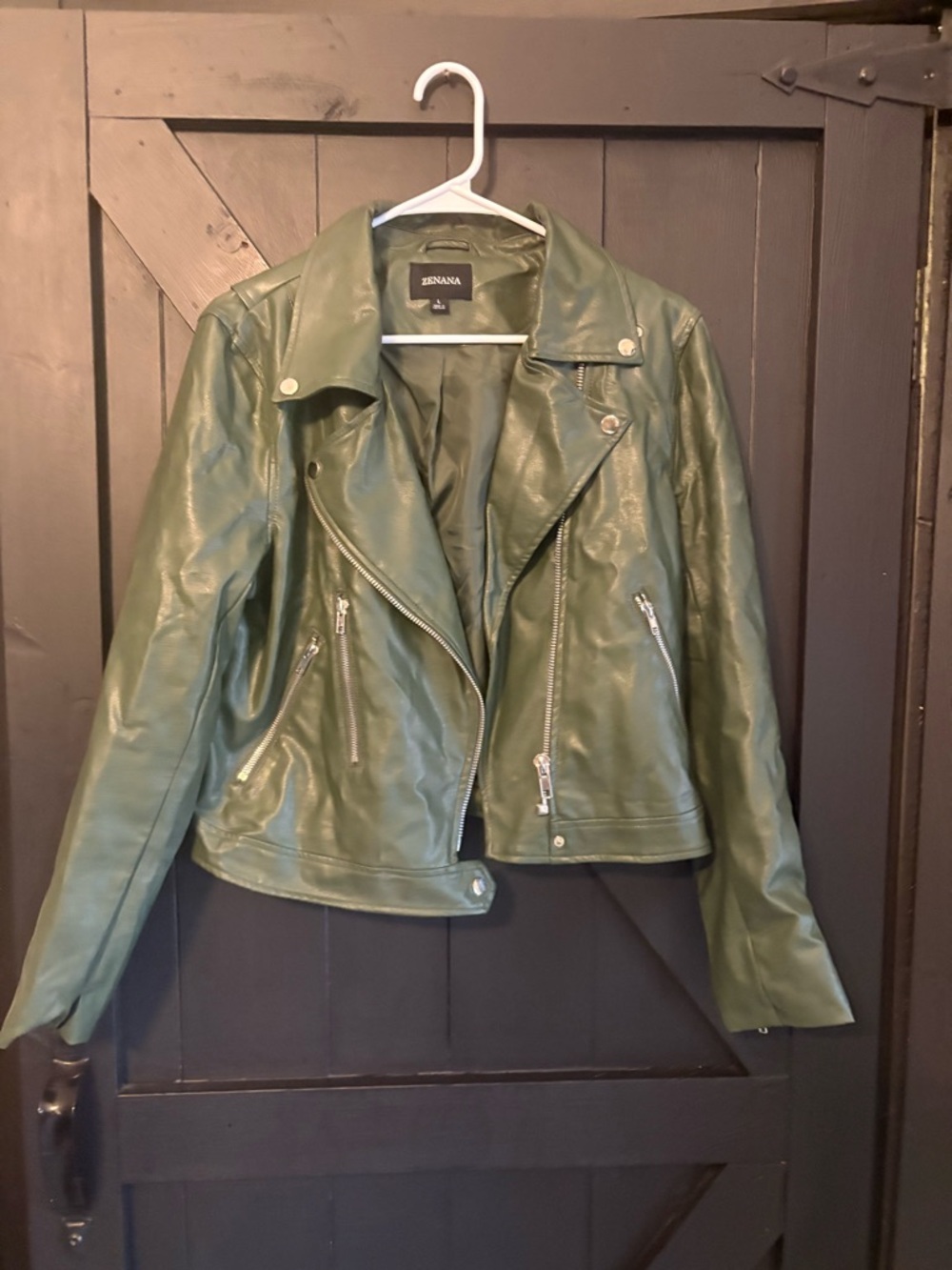 Zenana Outfitters Olive Green Faux Leather Moto Jacket